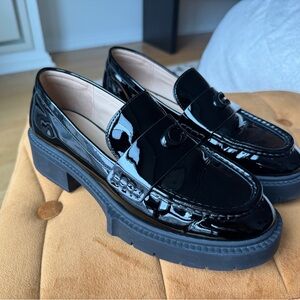 Coach Leah Leather Loafer: Chunky Lug Sole, Black, 90s style, Slip On, Sz 8